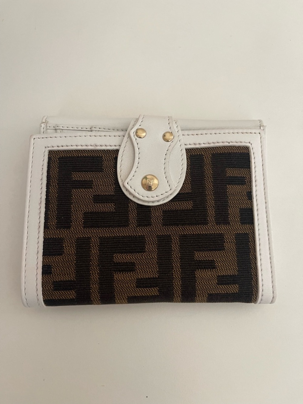 Fendi Brown FF Canvas Wallet with White Leather Trim